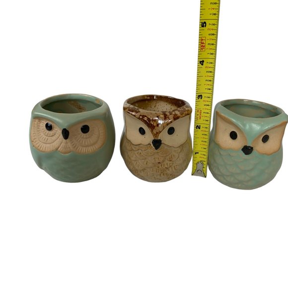 Pottery Owl Planter Mini Succulent Pots with Water Drain Hole- Set of 3 owls - Picture 7 of 12